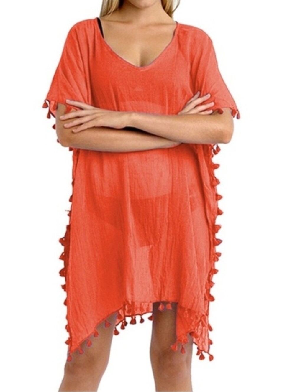 Seafolly Swimwear Women's Orange Amnesia Kaftan Swimsuit Cover-Up Size US OS - Picture 2 of 15